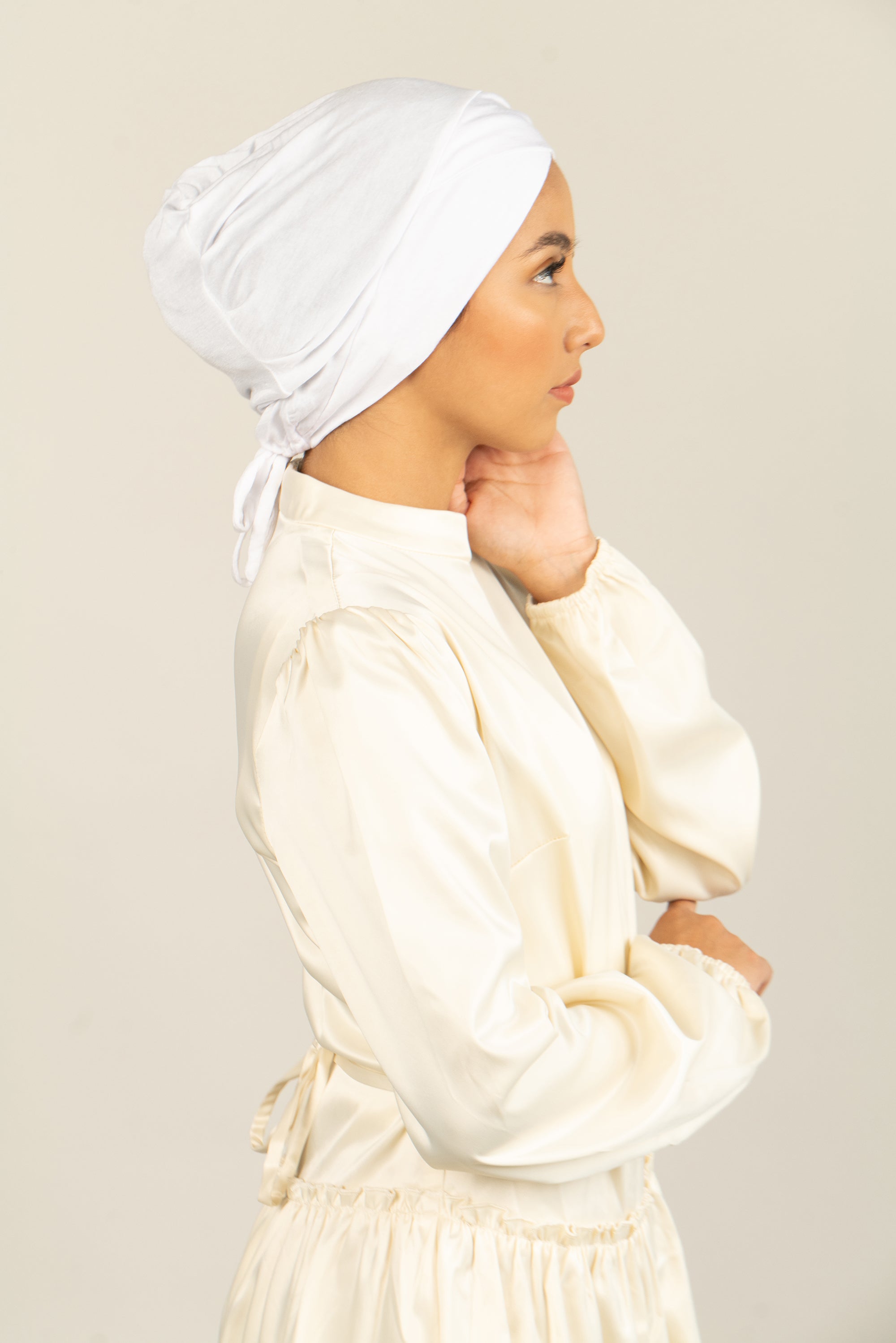Tie Back Hijab Cap - White