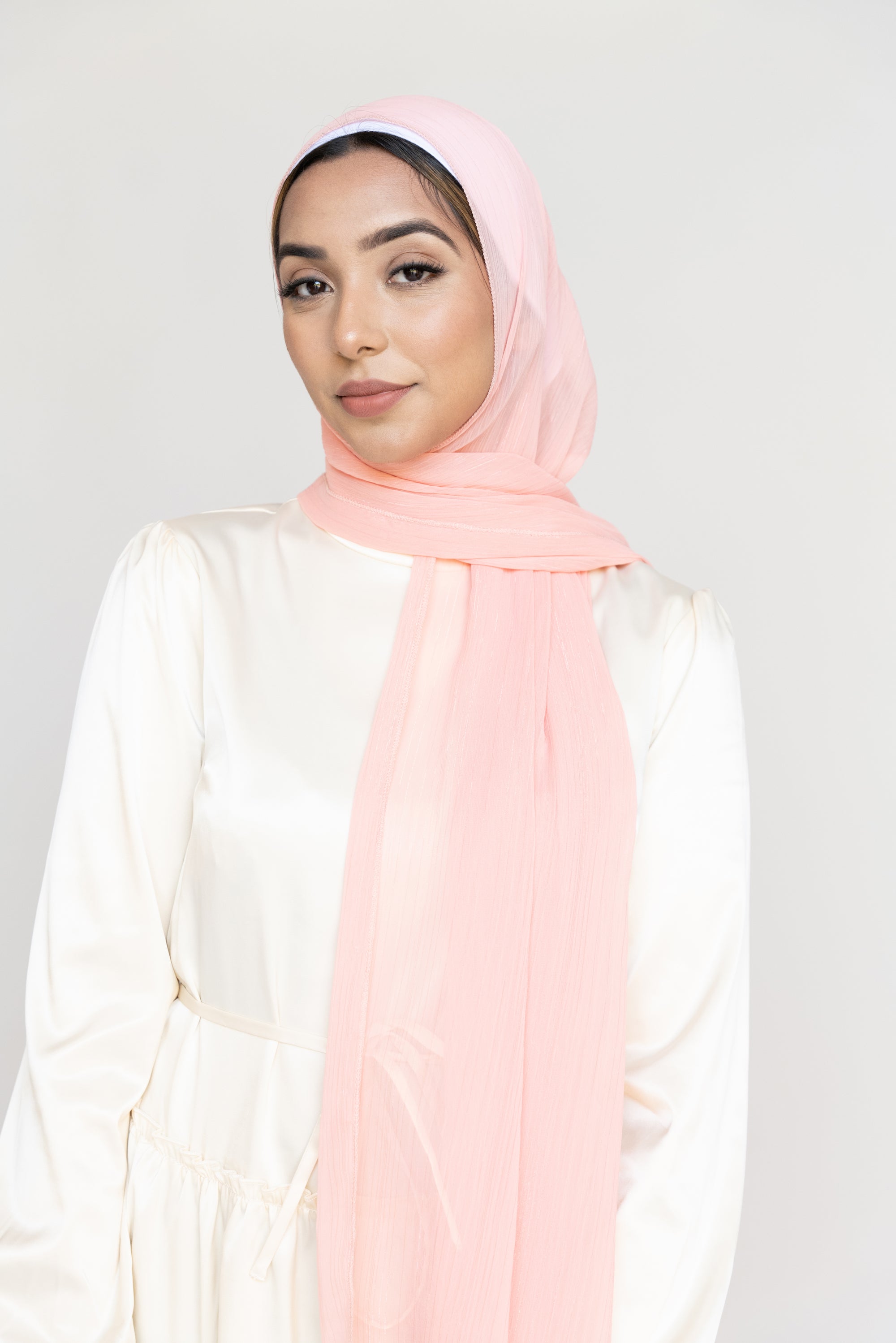 Pastel Pink Shimmer Striped Voile Chiffon Hijab Scarf Niswa Fashion