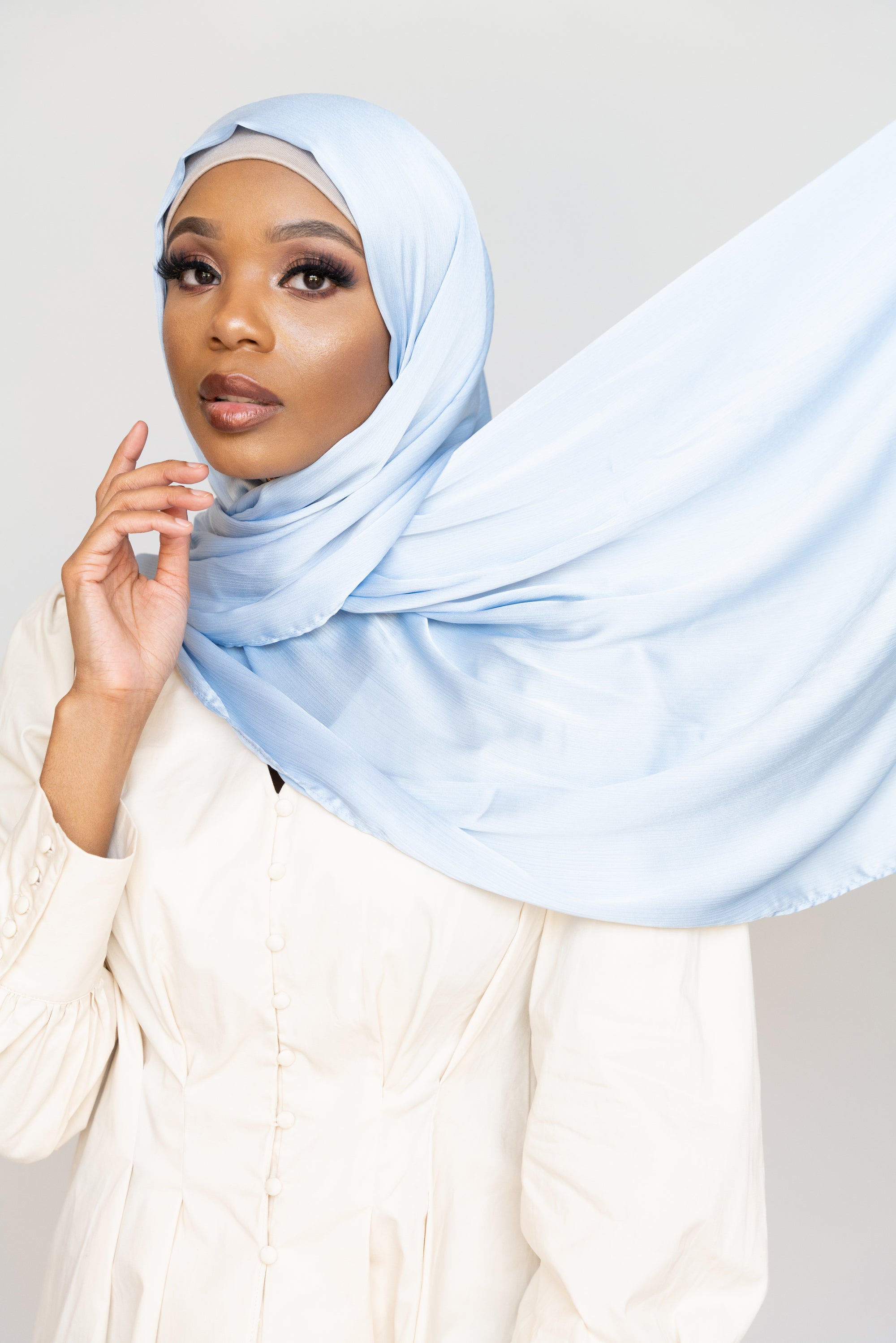 Shop Icy Blue Deluxe Satin Crepe Scarf on Sale