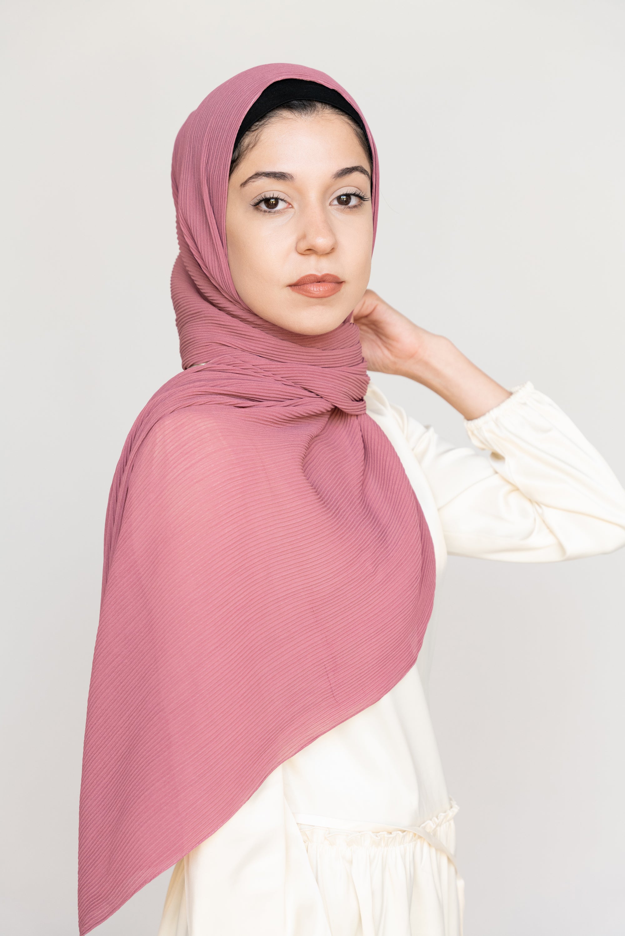 ROSY PINK Pleated Chiffon