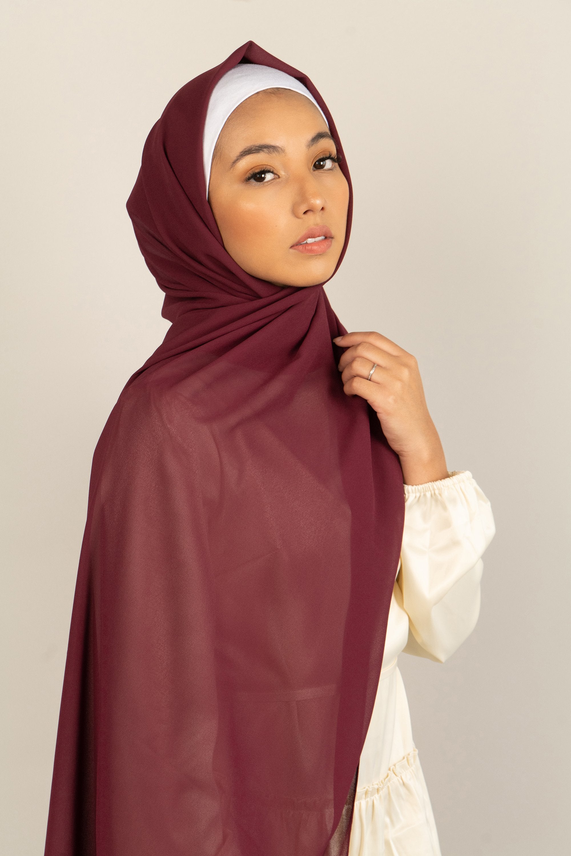 SMOLDERING MAROON Georgette Chiffon Scarf-AllScarves-Niswa Fashion