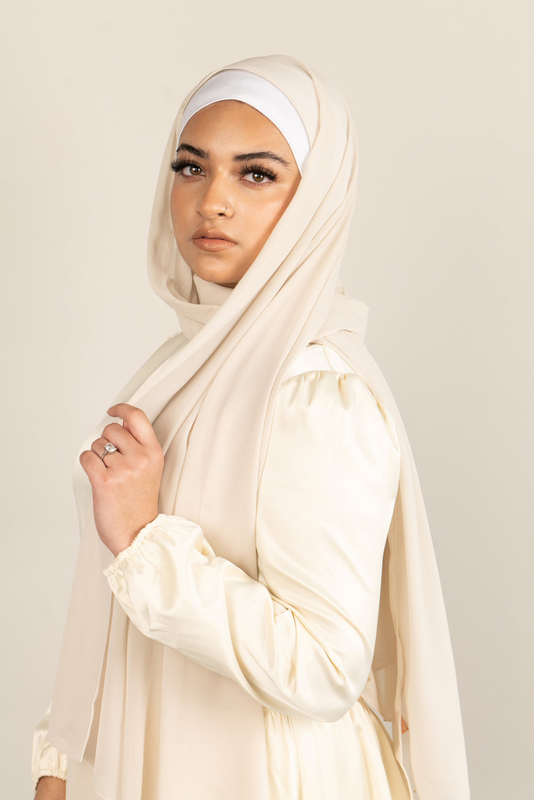 VANILLA CRÈME Georgette Chiffon Scarf-AllScarves-Niswa Fashion