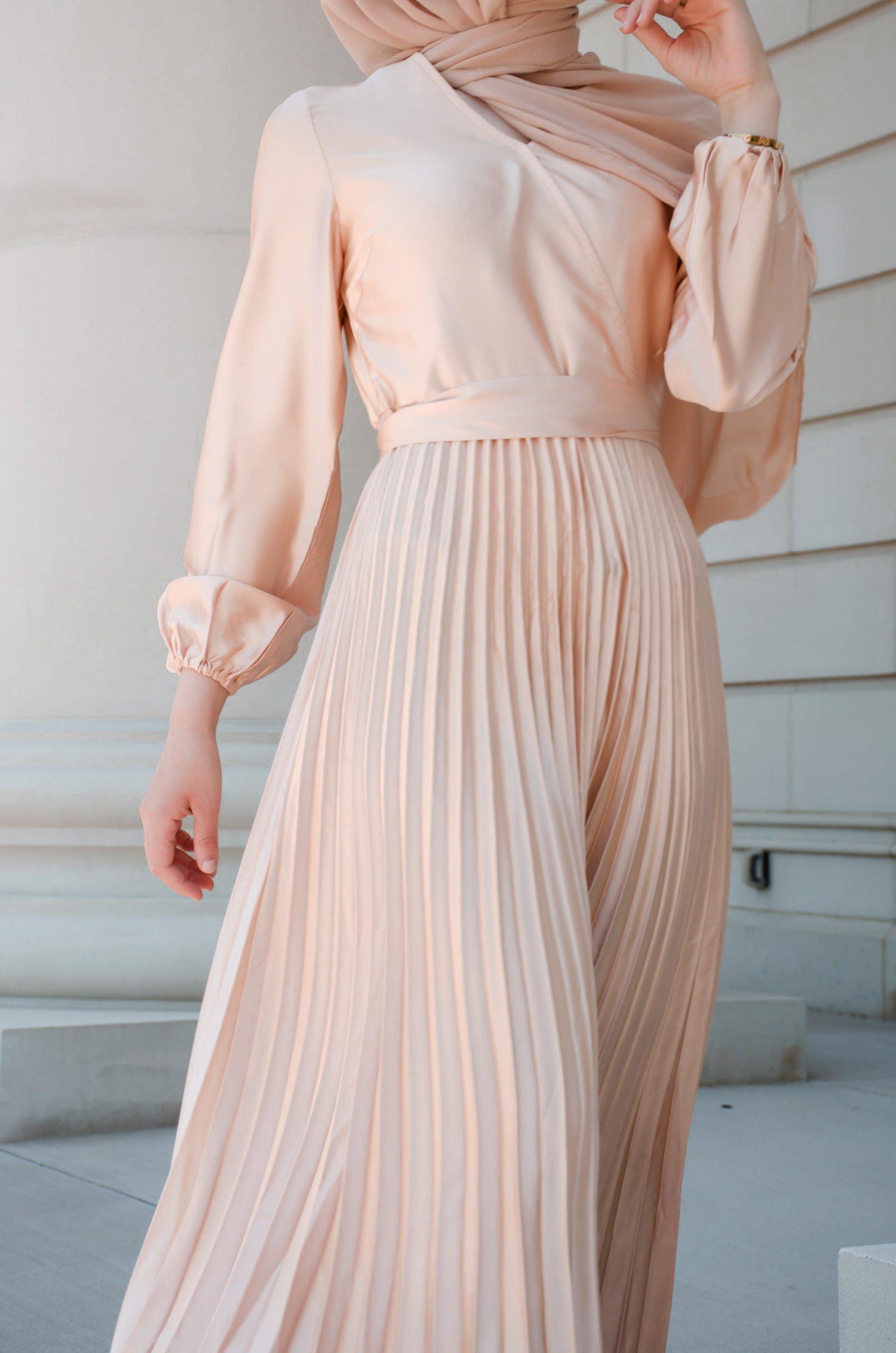 Ayla Pleated Satin Gown - Sunlight Gold-Niswa Fashion