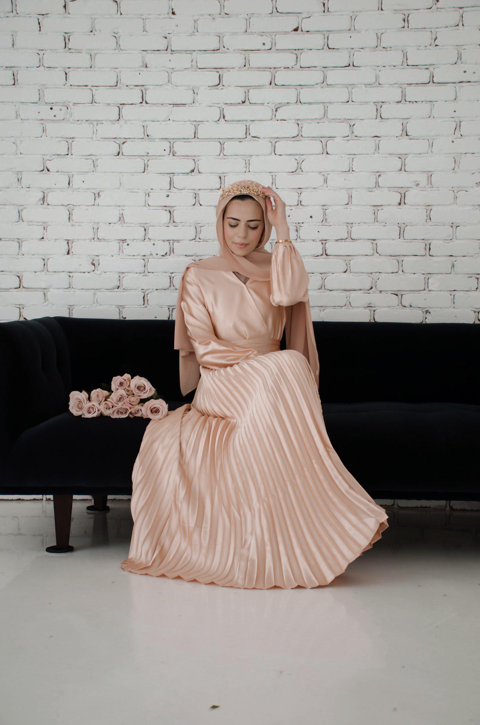 Ayla Pleated Satin Gown - Sunlight Gold-Niswa Fashion