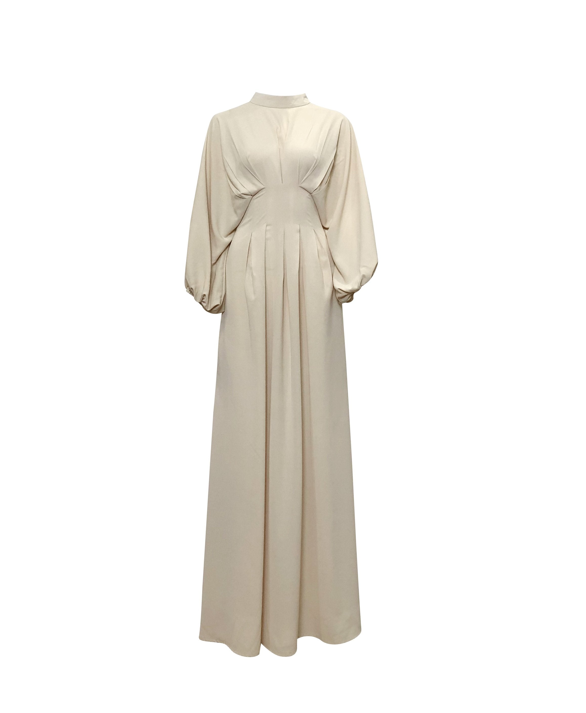 Elmas Maxi Dress | Cream | M | Cinched Pleated Waistline, Flowy Sleeves | Clothing | Niswa Fashion Elmas Maxi Dress | Cream | M | Cinched Pleated Waistline, Flowy Sleeves | Clothing | Niswa Fashion