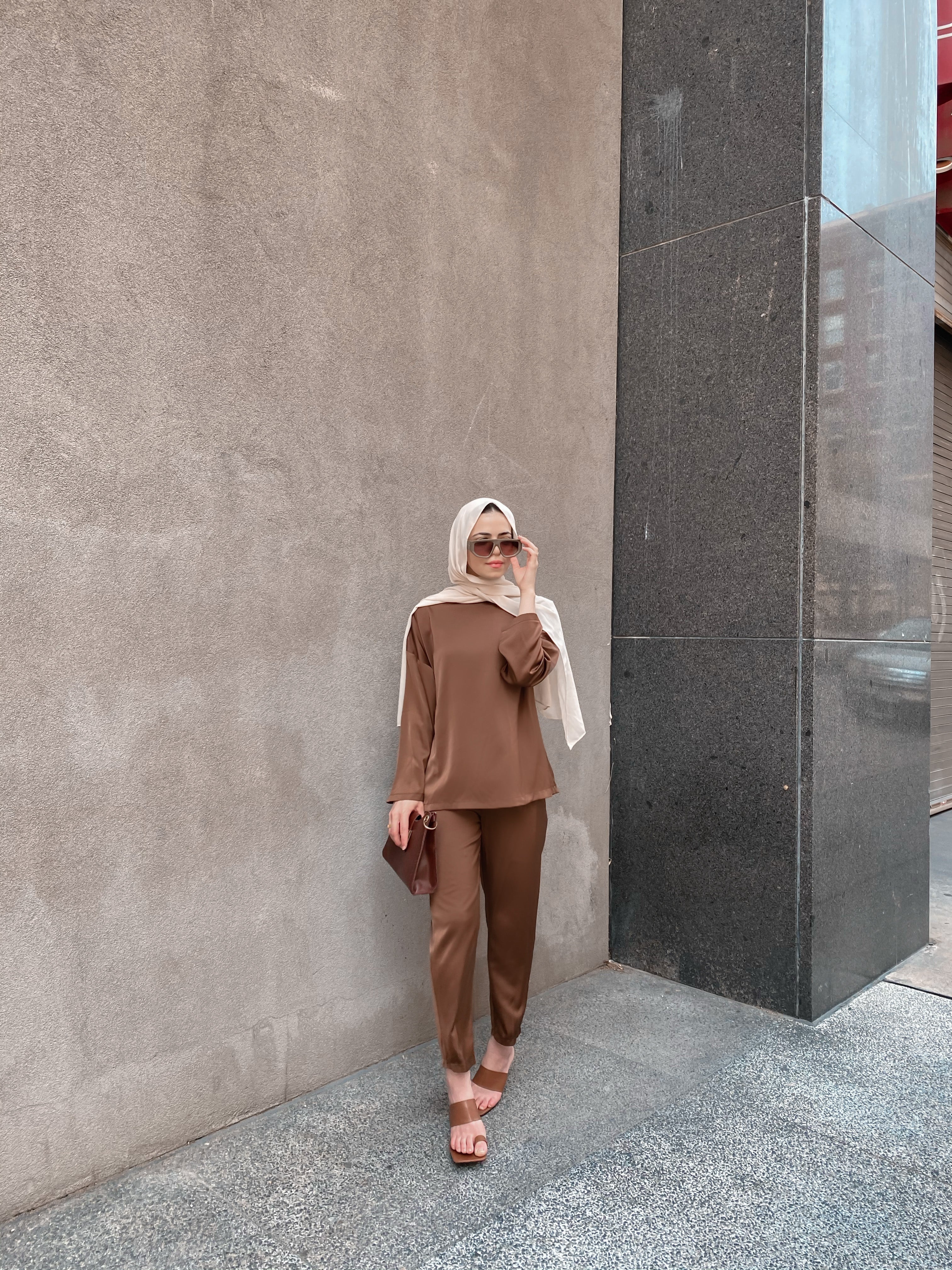 Zara Top &amp; Trouser Set - Coffee Bean-Niswa Fashion