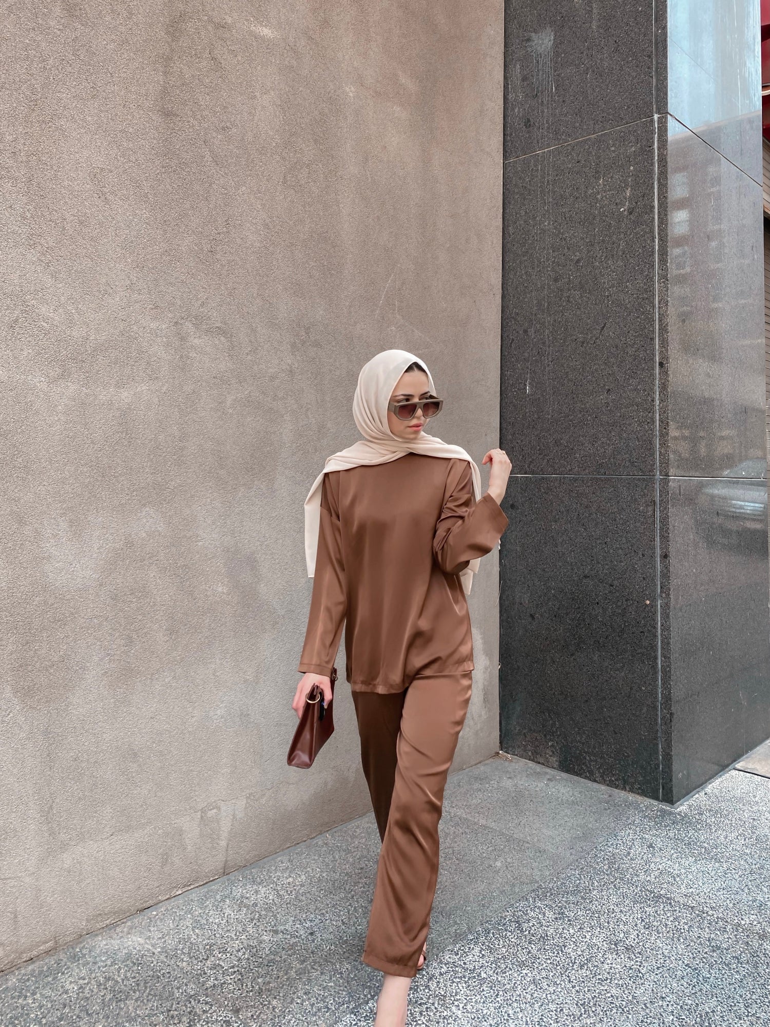 Zara Top & Trouser Set - Coffee Bean-Niswa Fashion