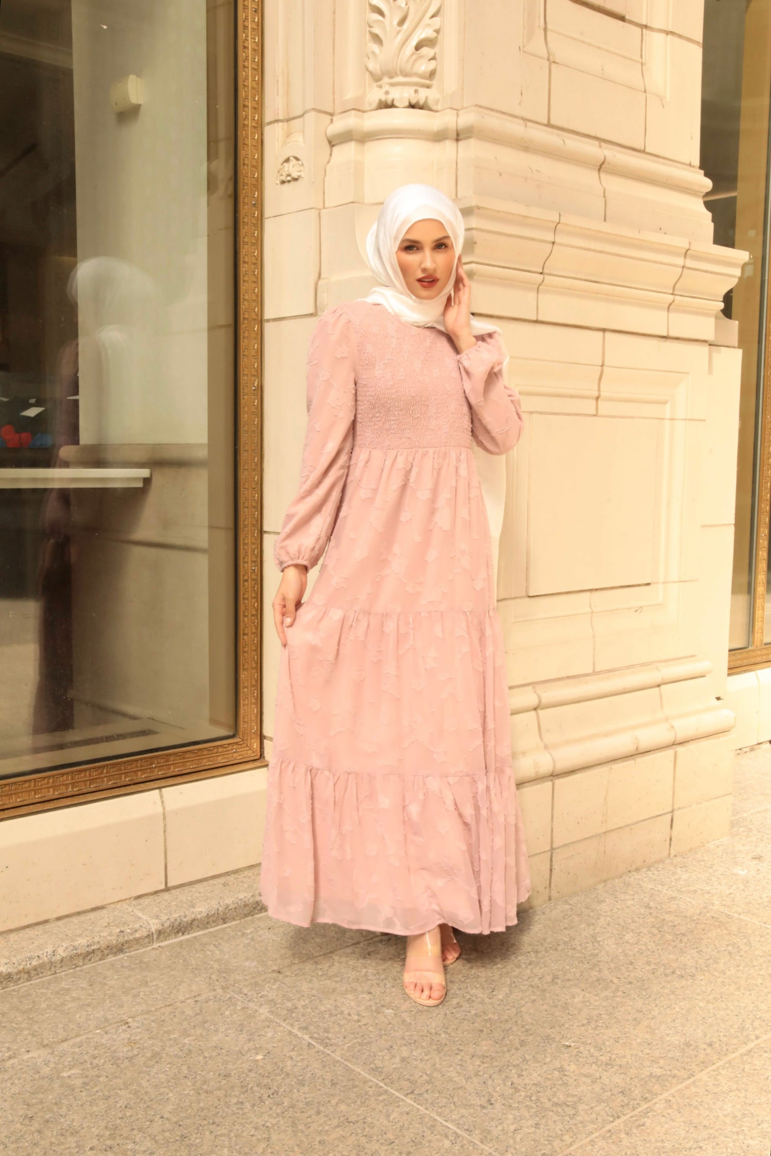 Melanie Embossed Maxi Dress - Tea Pink