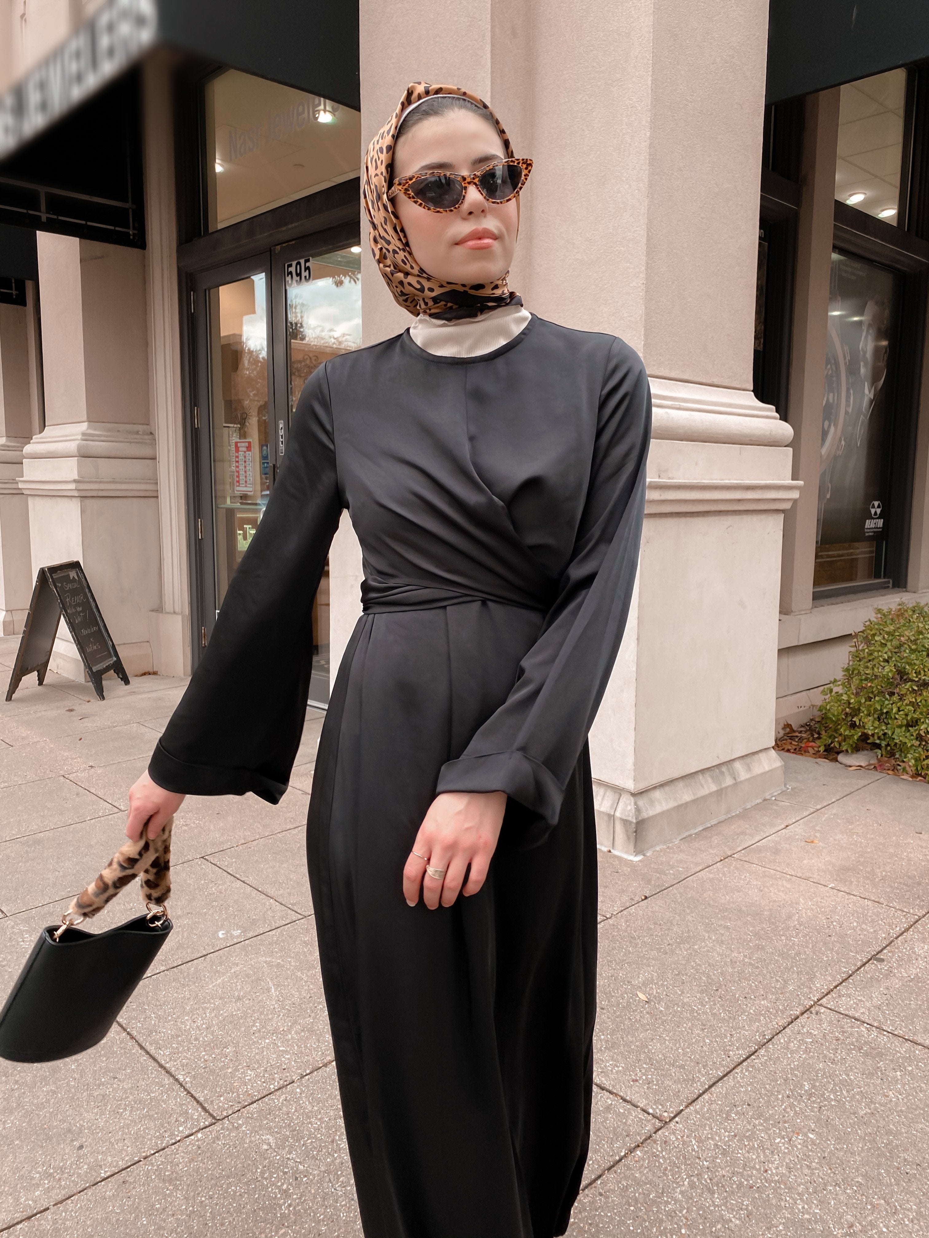 Iman Wrap Dress - Midnight Black-Niswa Fashion