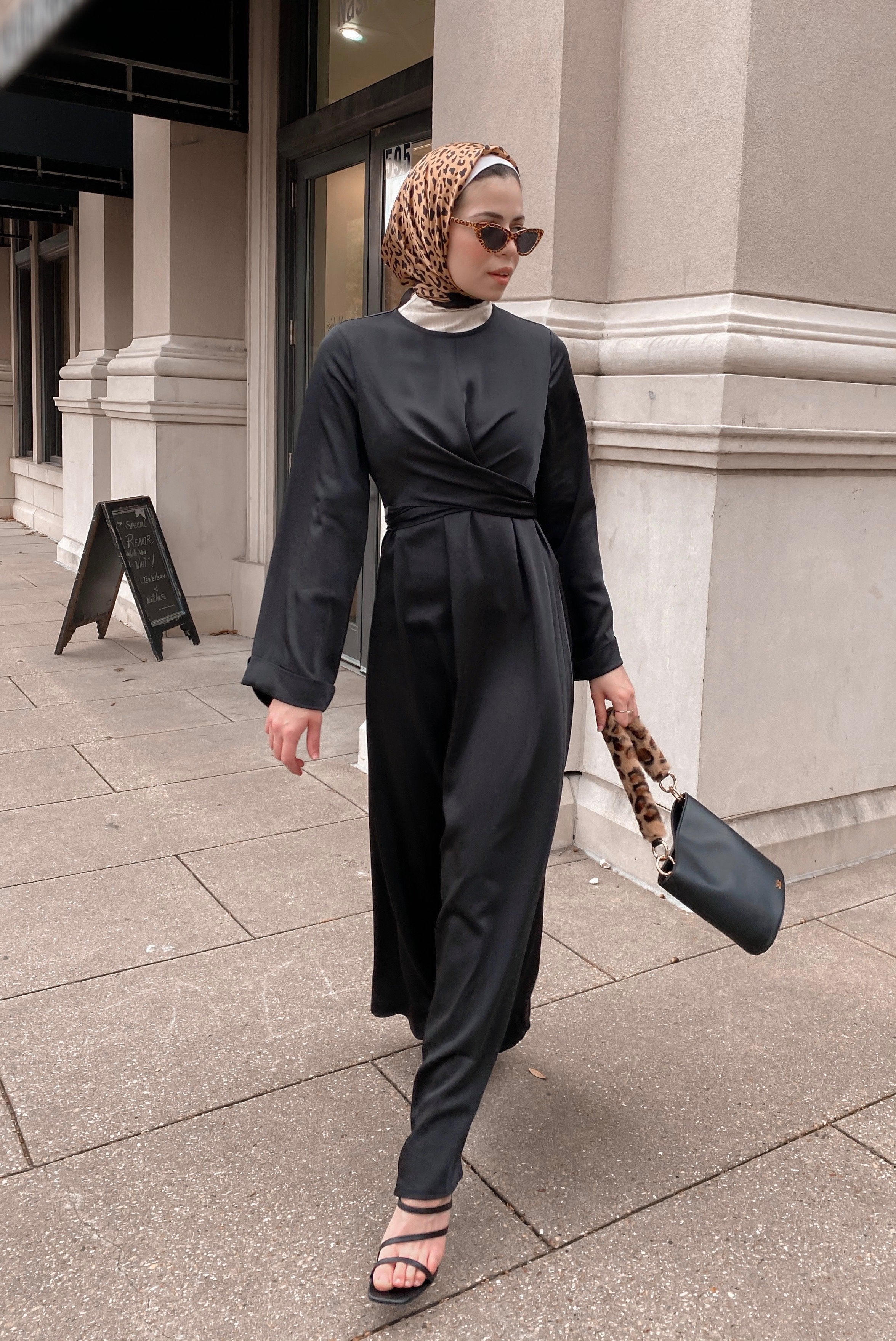 Iman Wrap Dress - Midnight Black-Niswa Fashion