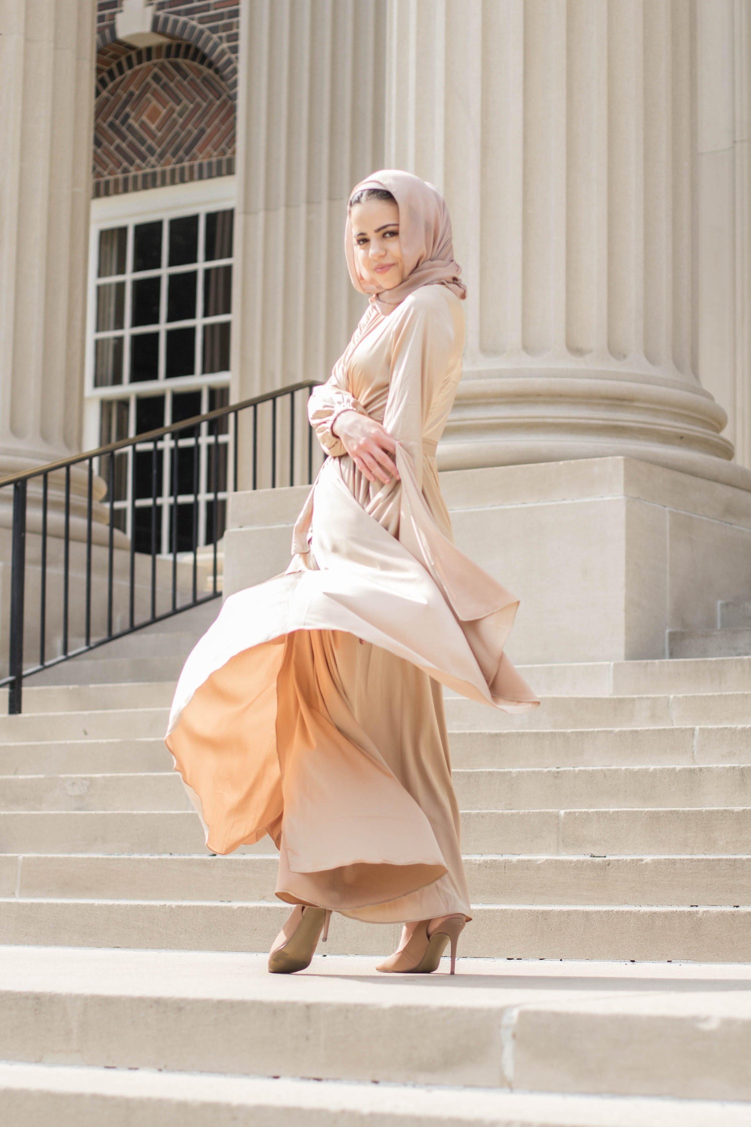 Modest Satin Dress - Gold Champagne-Niswa Fashion