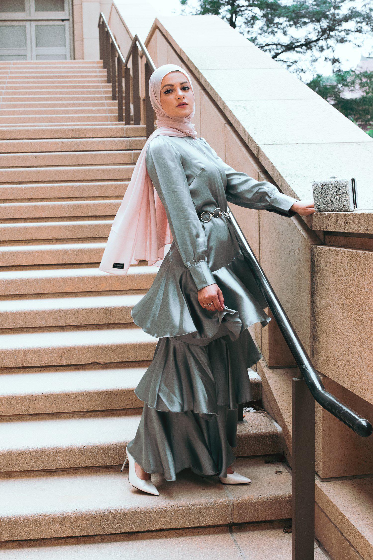 Seville Layered Satin Gown - Pale Jade-Niswa Fashion