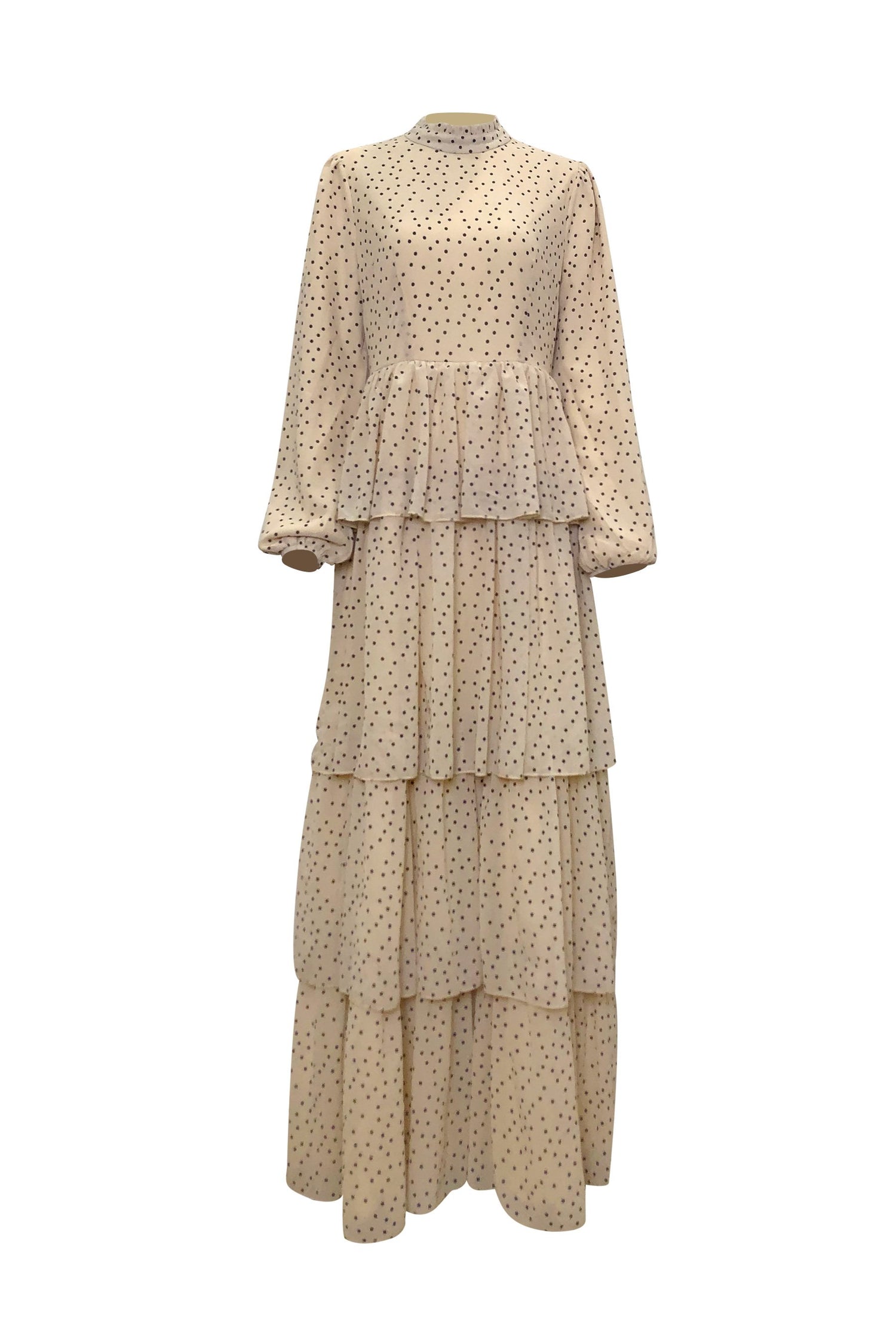 Tiered Polka Dot Maxi Dress - Sand Dunes-Niswa Fashion