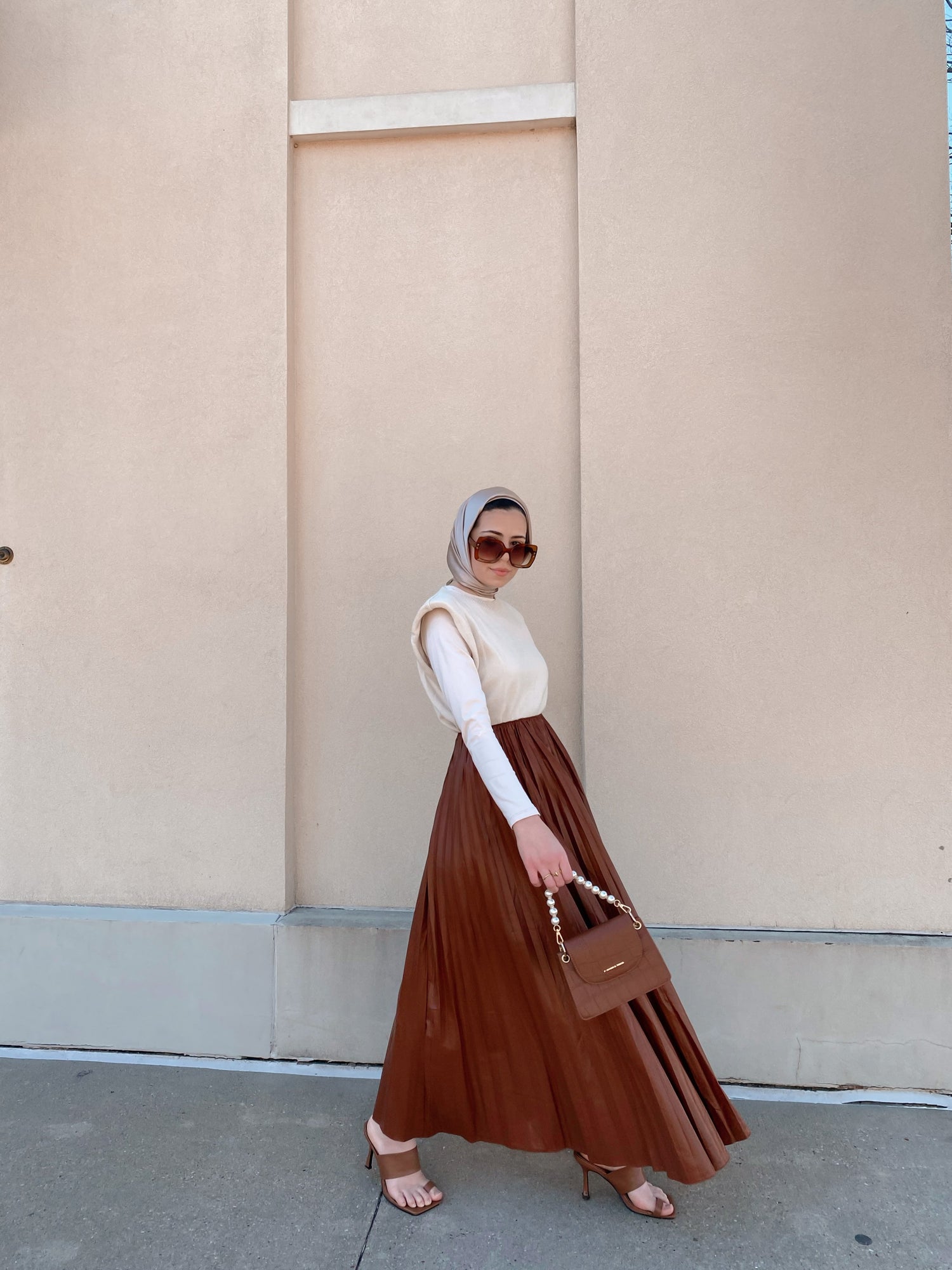 Waldorf Leather Pleated Maxi Skirt-Niswa Fashion