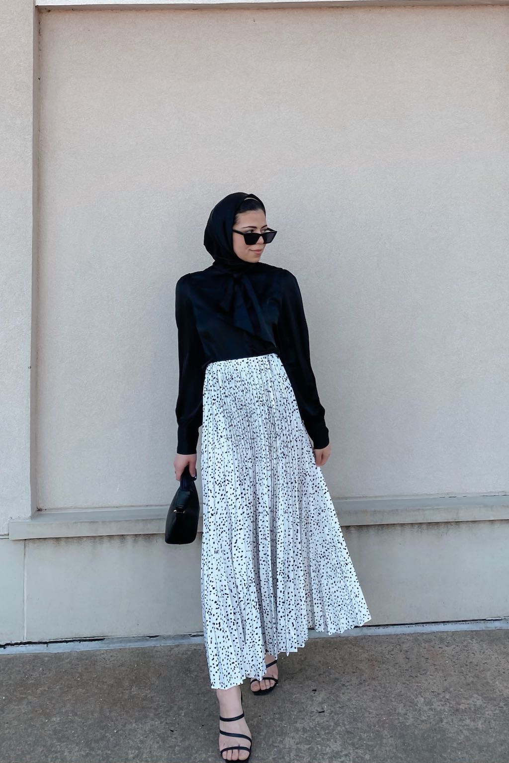 Buy Waldorf Satin Pleated Maxi Skirt Polka Dot| Niswa Fashion