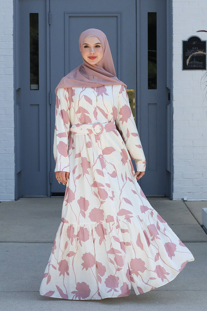 Reem Button Floral Maxi - Rosewood Petal