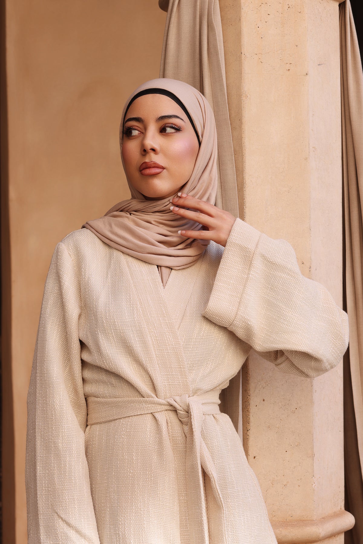 Sahar Textured Kimono Abaya - Vanilla