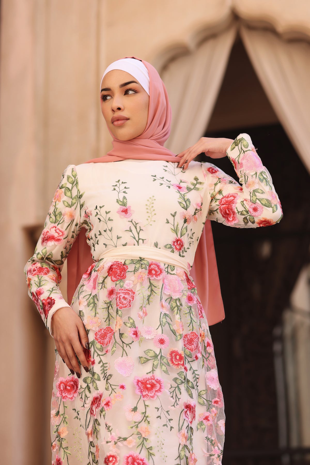 Marseille Embroidered Maxi Gown | M - 56 | Multi Color | Lace Net Embroidery, Pastel-Colored Rose Design | Clothing | Niswa Fashion Marseille Embroidered Maxi Gown | M - 56 | Multi Color | Lace Net Embroidery, Pastel-Colored Rose Design | Clothing | Niswa Fashion