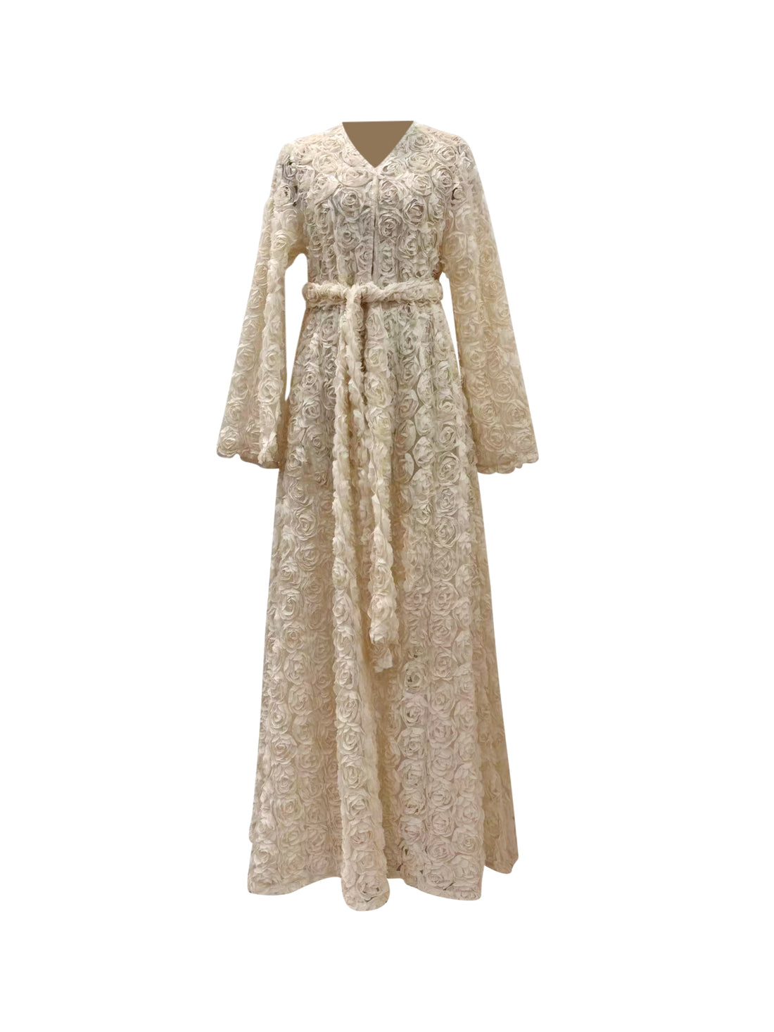 Warda Motif Open Abaya - Vintage Cream