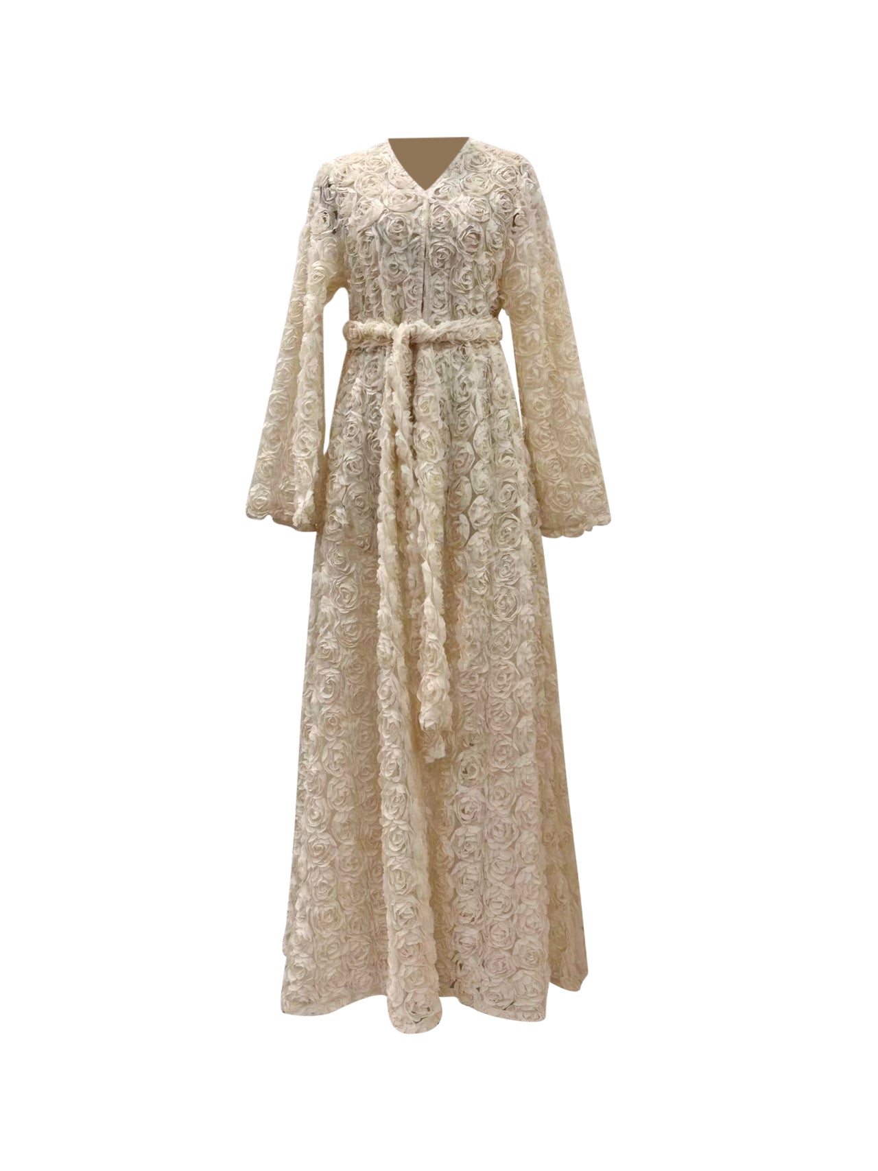 Warda Motif Open Abaya - Vintage Cream
