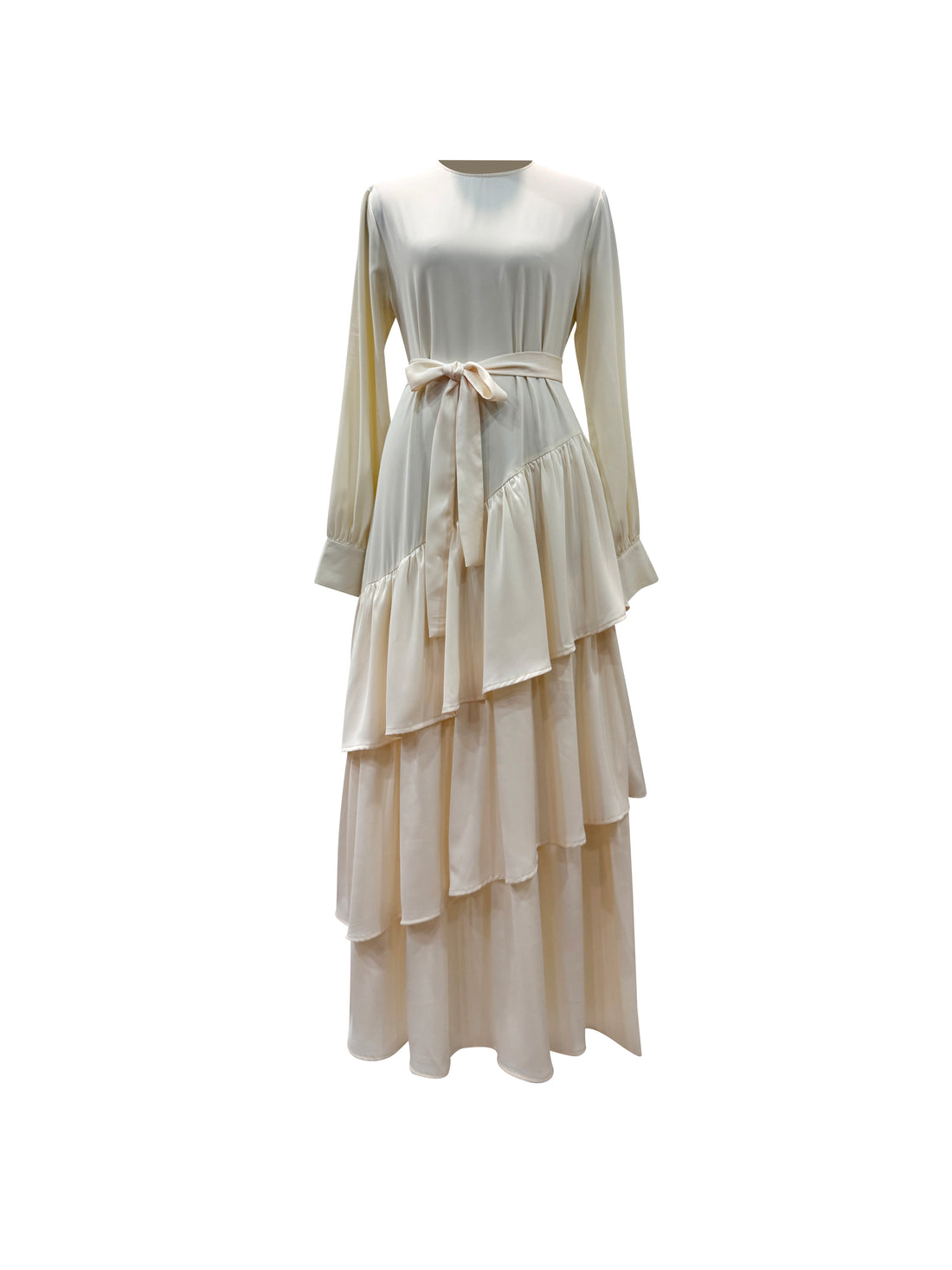 Valencia Tiered Pleated Dress - Cream