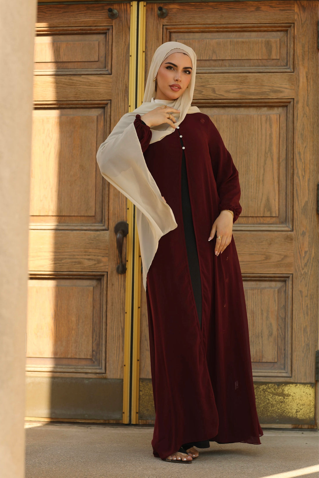 Hawa Chiffon Cardigan - Maroon