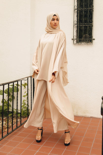 Serene Three Piece Abaya Matching Set - Bisque