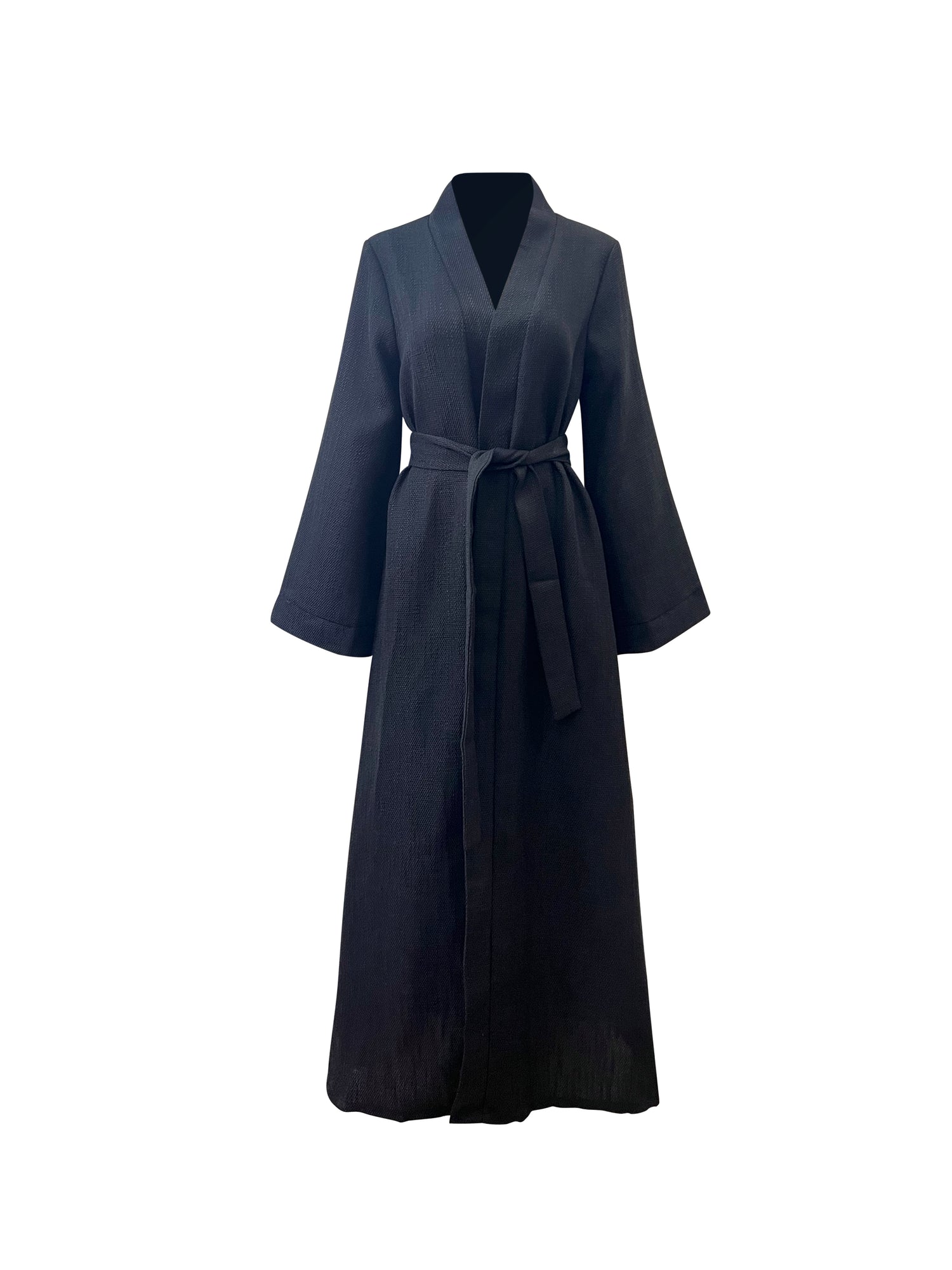 Sahar Textured Kimono Abaya - Black