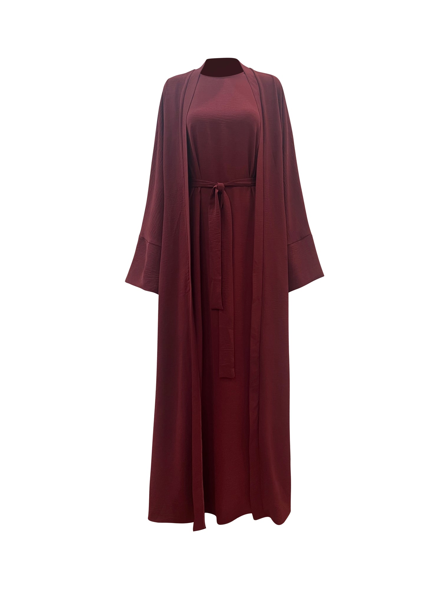 Marjan Texture Kimono Abaya Set - Burgundy