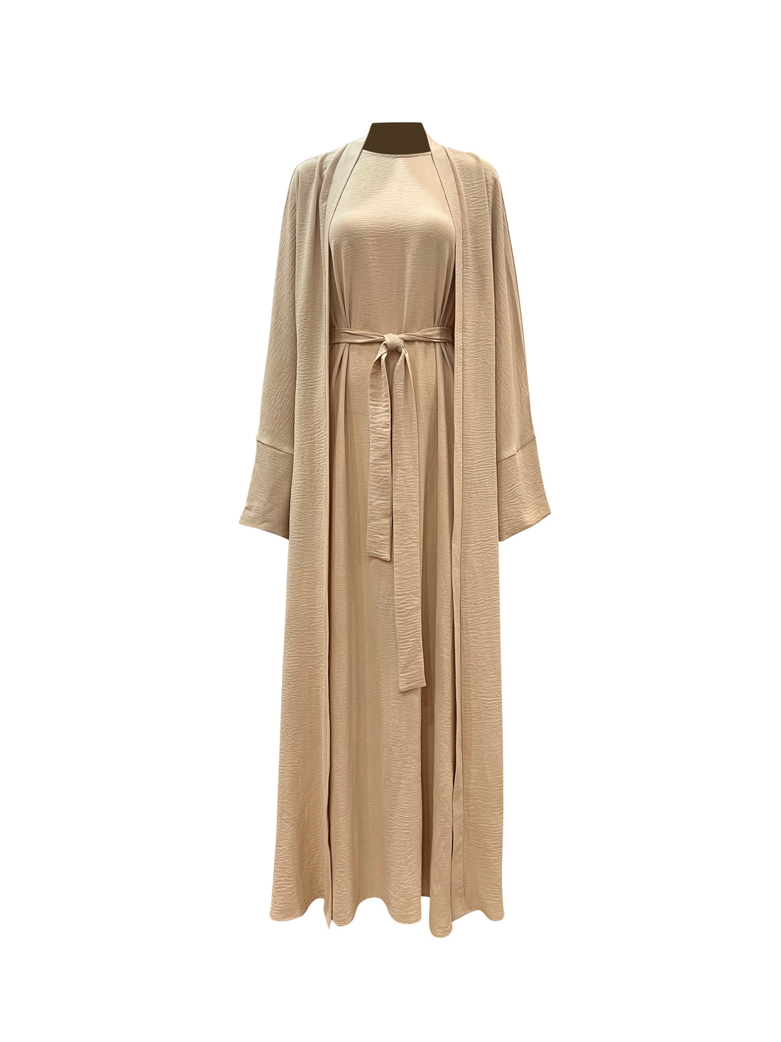 Marjan Texture Kimono Abaya Set - Biscotti