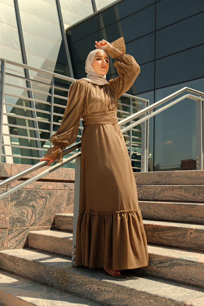 Dark Brown Color Silk Fabric Hand Work Sangeet Wear Anarkali Style Gown