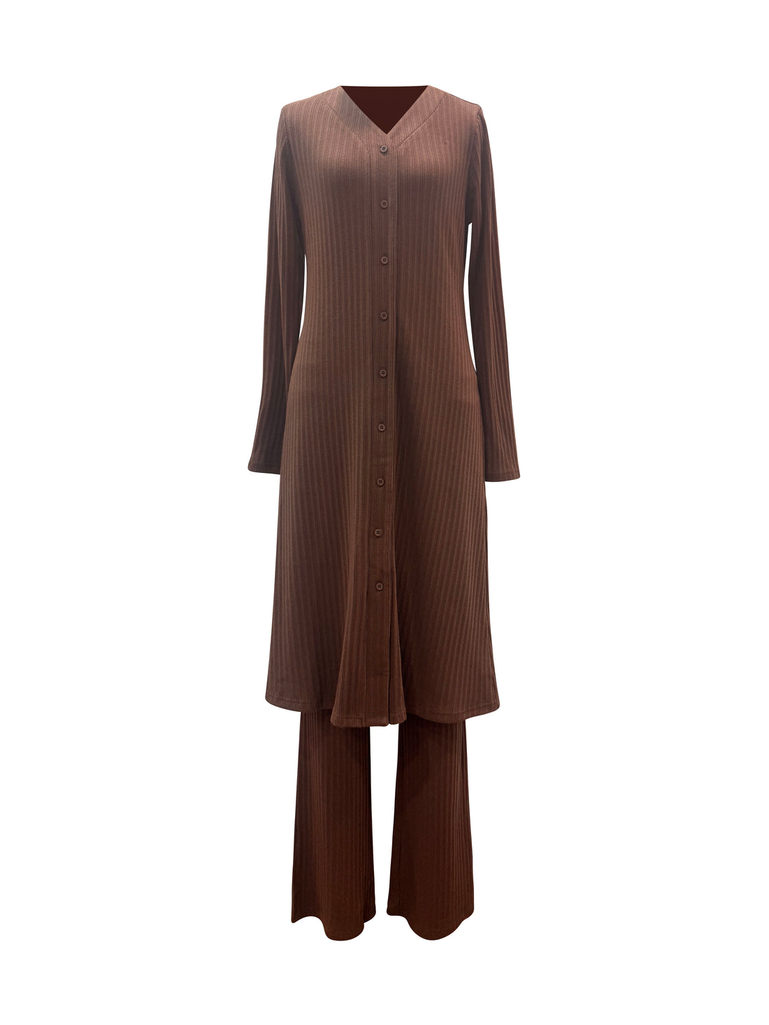 Luna Textured Ridge Knit Two-Piece Set - Espresso