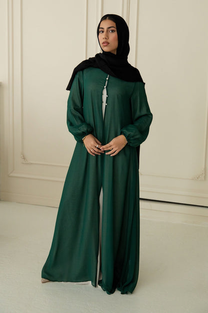 Hawa Chiffon Cardigan - Evergreen