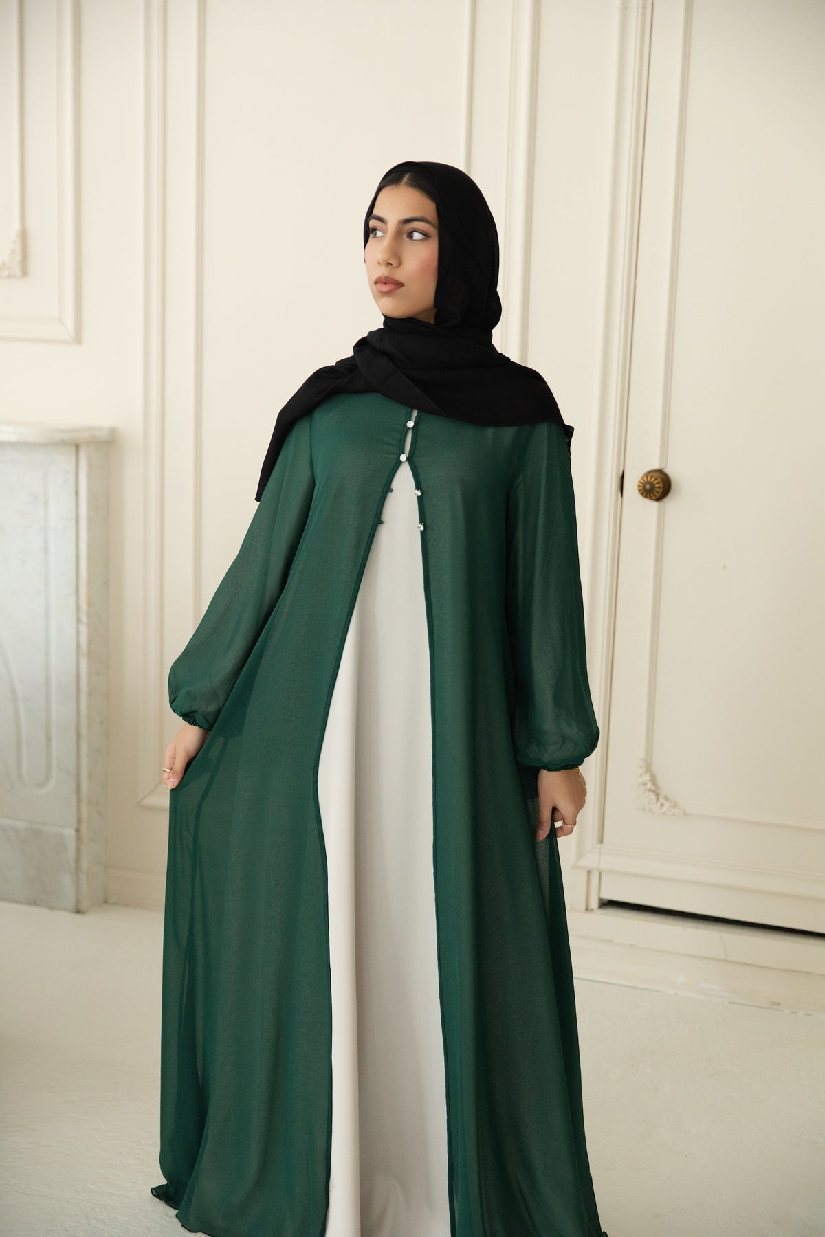 Hawa Chiffon Cardigan - Evergreen