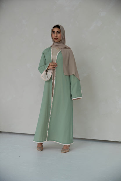 Alwan Reversible Kimono Abaya - Pistachio Creme