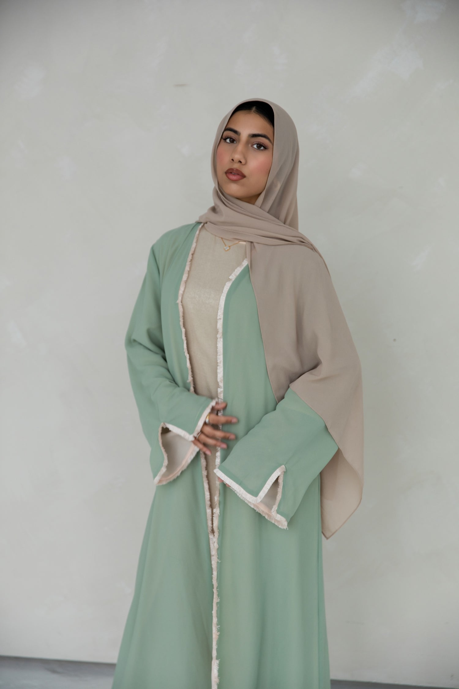 Alwan Reversible Kimono Abaya - Pistachio Creme