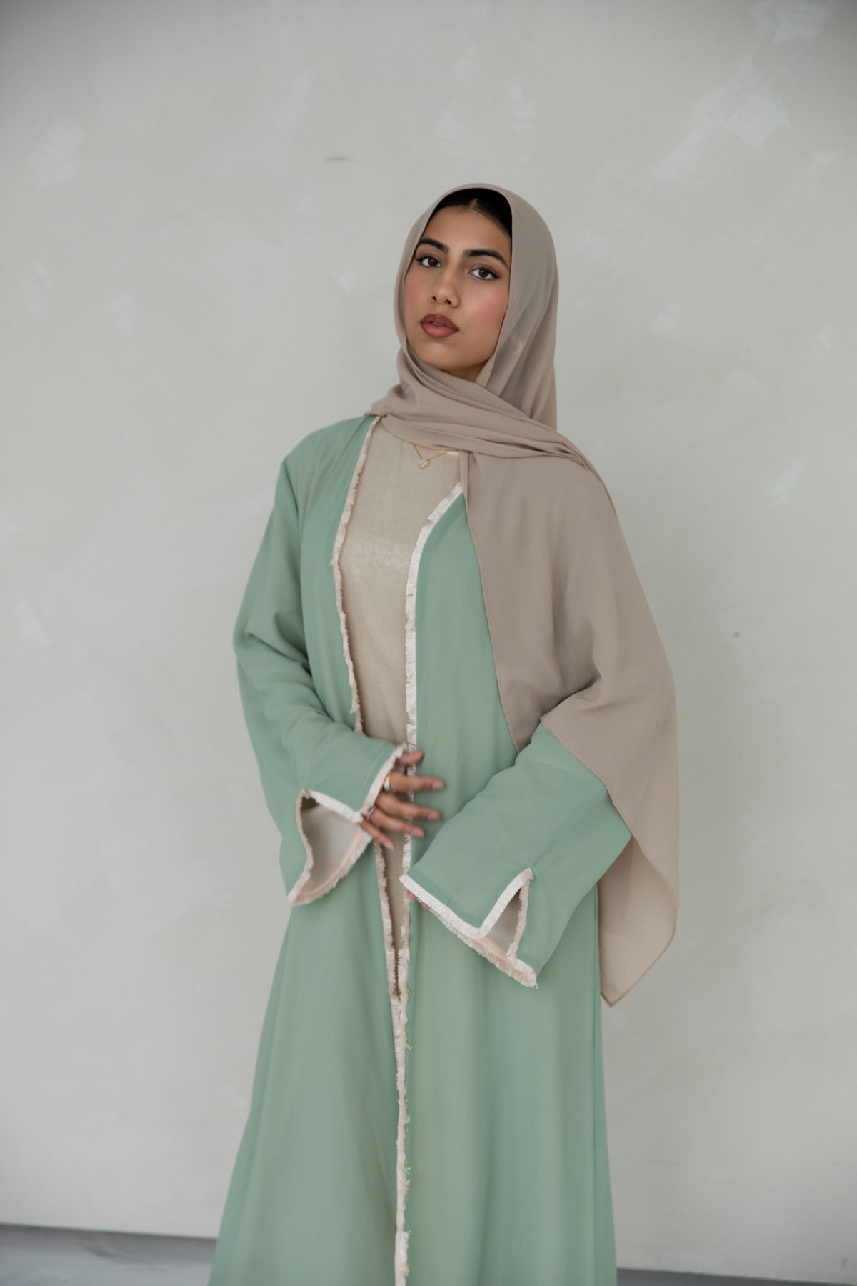 Alwan Reversible Kimono Abaya - Pistachio Creme