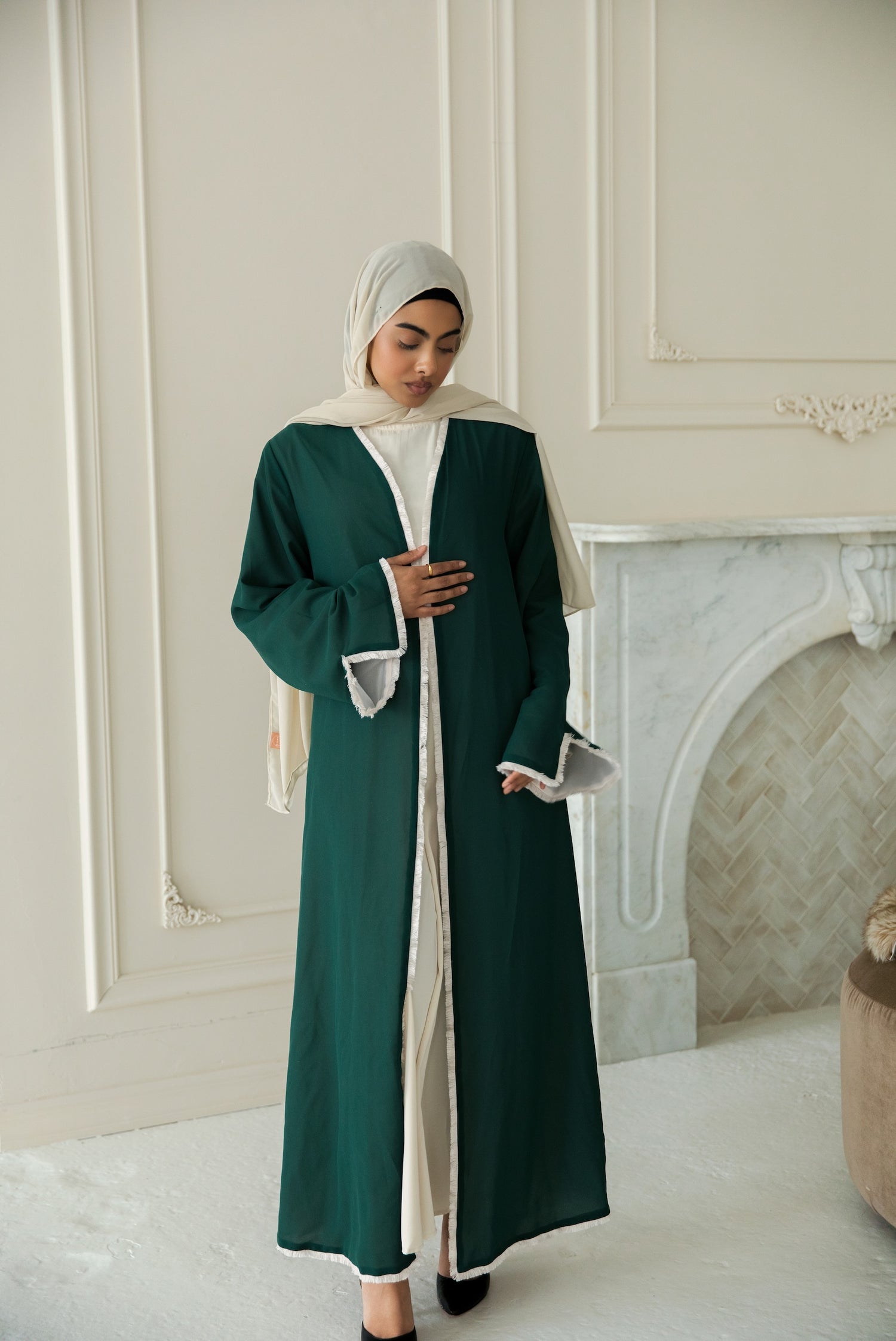 Alwan Reversible Kimono Abaya - Ivory Forest