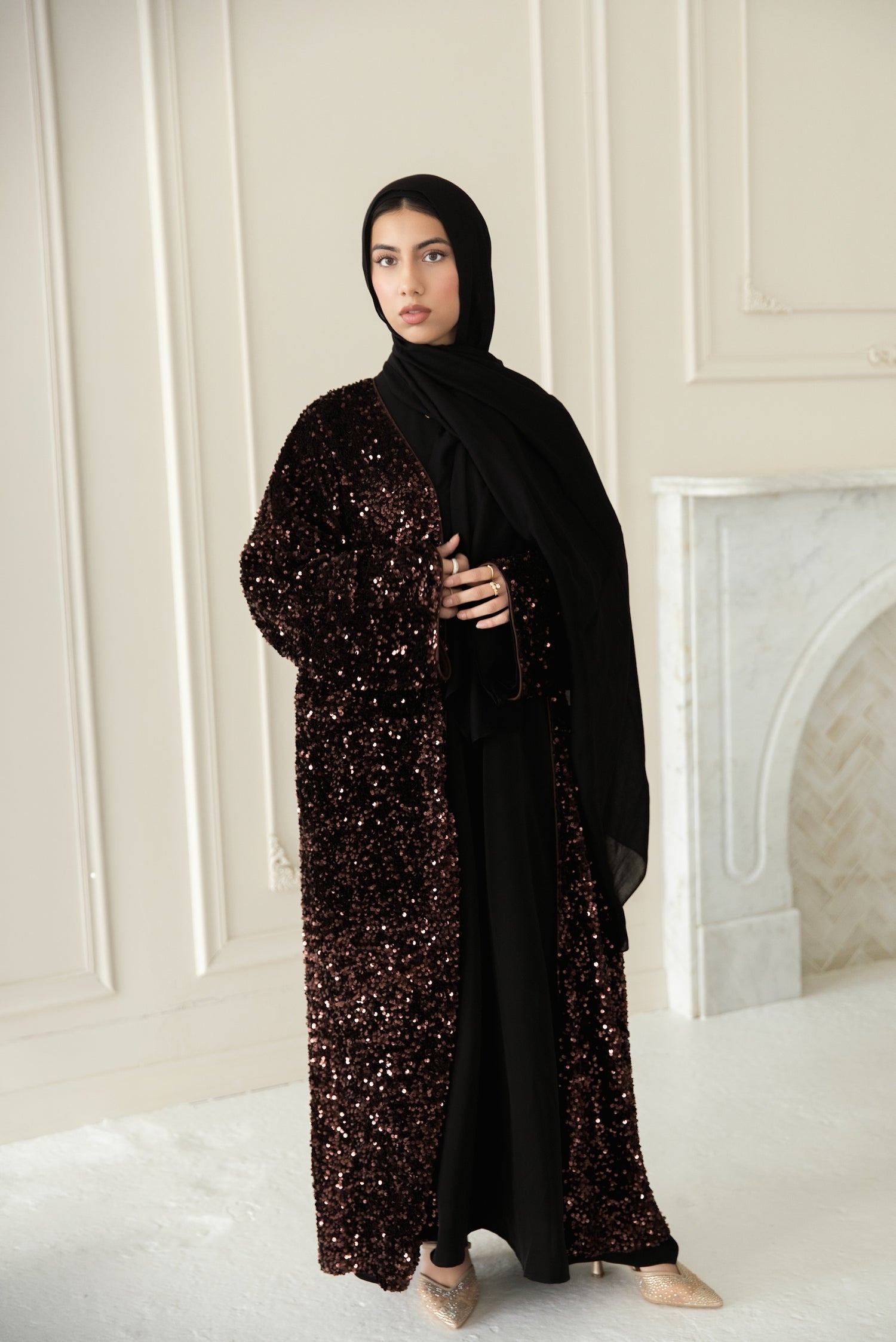 Ridaa Sequin Abaya - Roasted Chestnut