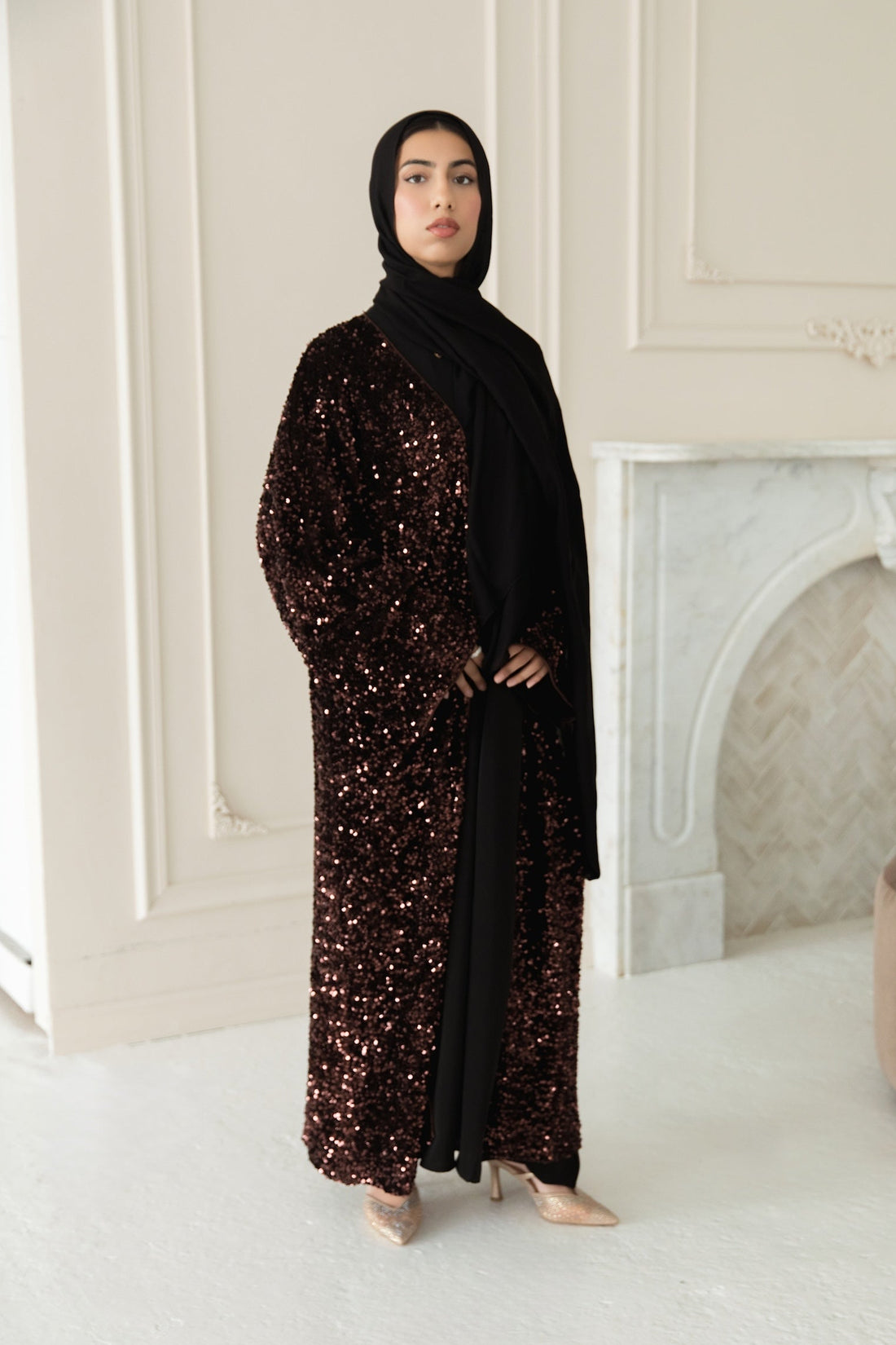 Ridaa Sequin Abaya - Roasted Chestnut