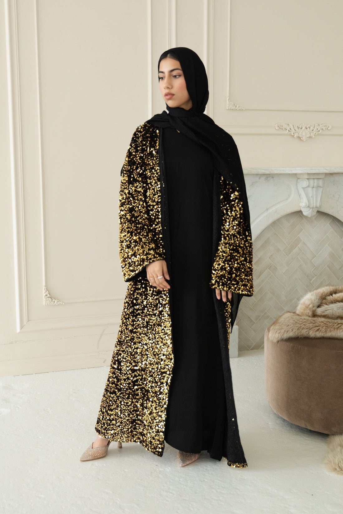 Ridaa Sequin Abaya - Liquid Gold