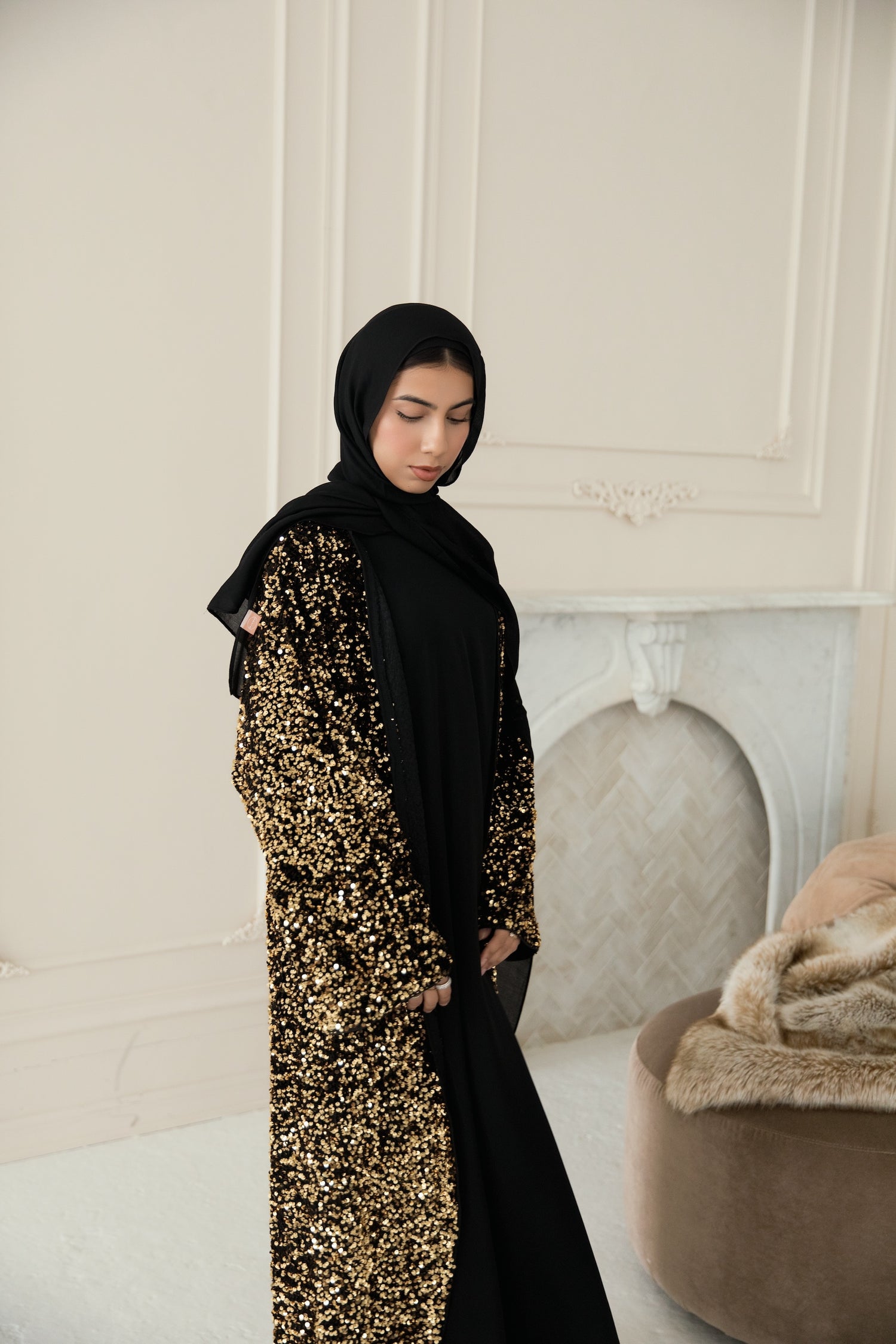 Ridaa Sequin Abaya - Liquid Gold