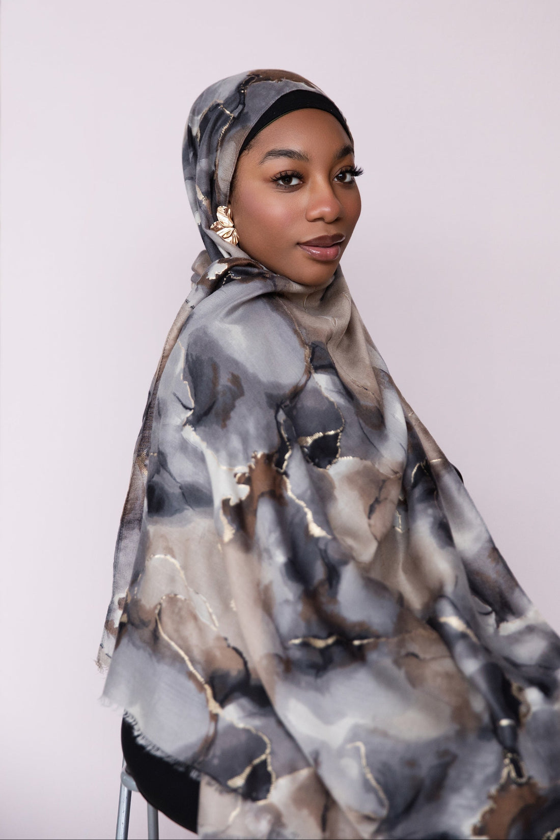 Bronze Petal Marble Printed Viscose