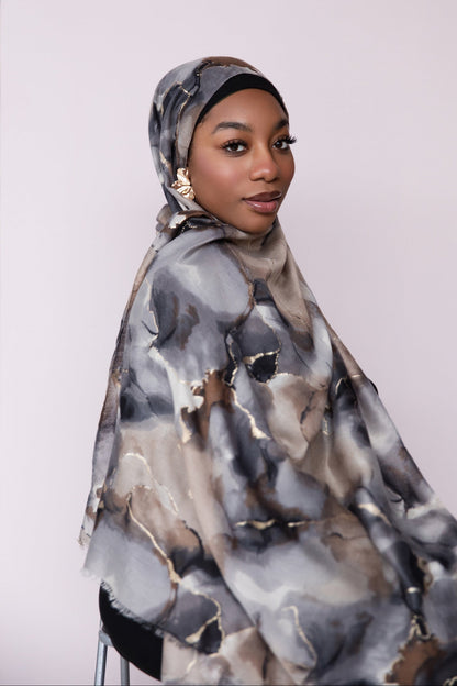 Bronze Petal Marble Printed Viscose