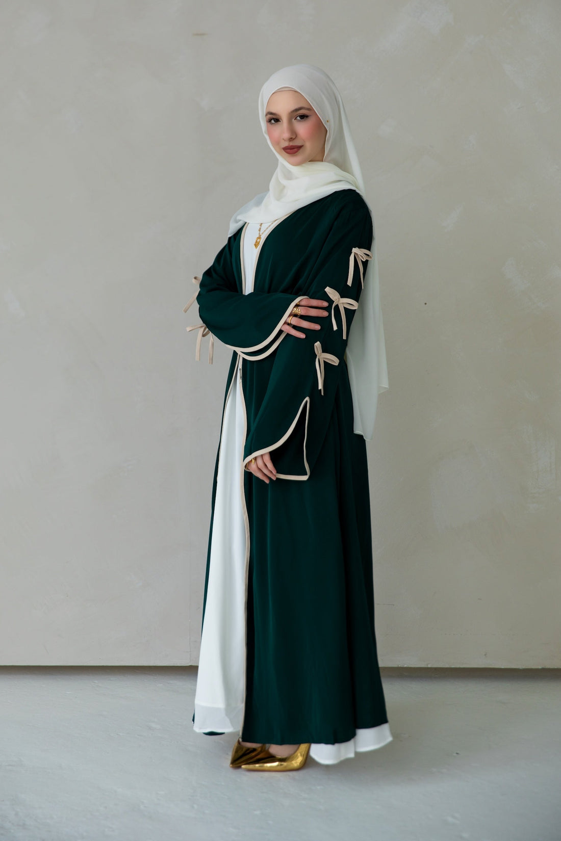 Nylah Open Abaya - Pine Forest