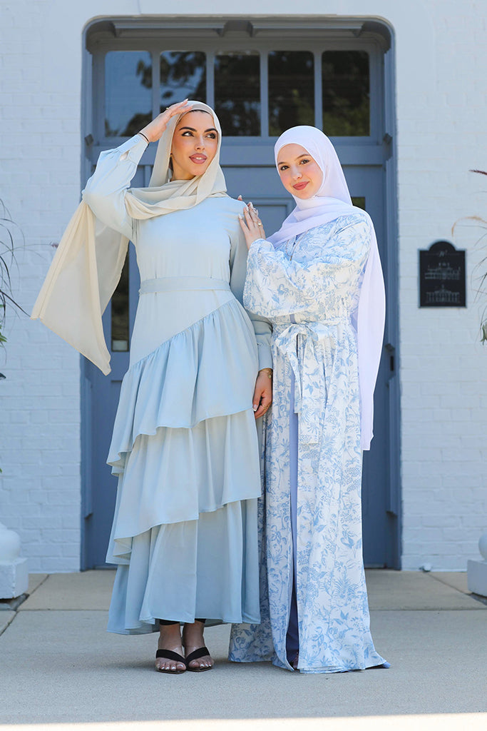 Valencia Tiered Pleated Dress - Powder Blue