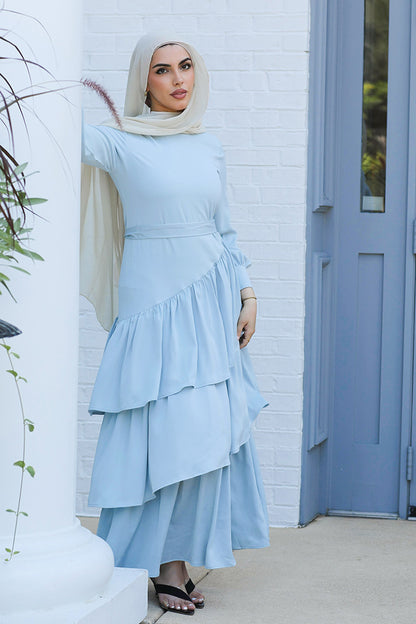Valencia Tiered Pleated Dress - Powder Blue