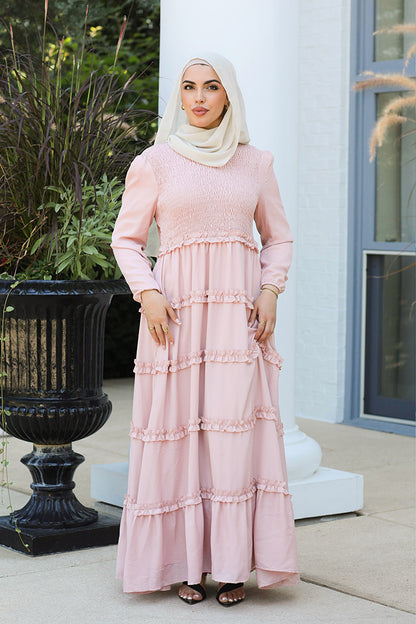 Salwa Smocked Tiered Maxi - Petal Pink