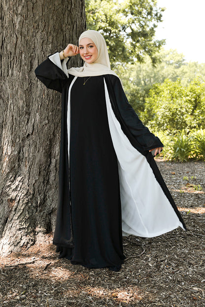 Alwan Reversible Kimono Abaya - Black &amp; White