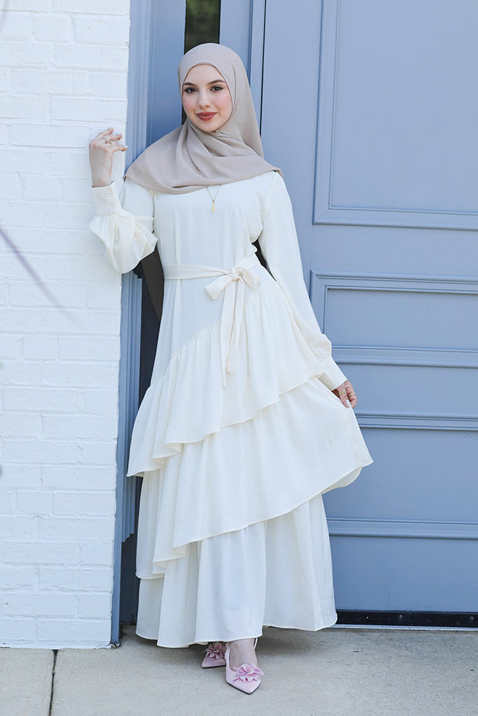Valencia Tiered Pleated Dress - Cream